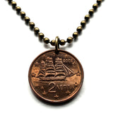 2002 Greece Hellas 2 Cent coin pendant corvette war ship 1821 Greek Revolution War of Independence Hellenic Navy Konstantinos Kanaris Ottoman Empire Athens Thessaloniki Patras Piraeus Heraklion Larissa Hydra Psara Volos Attica Crete Sparta Trikala n000679