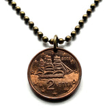 2002 Greece Hellas 2 Cent coin pendant corvette war ship 1821 Greek Revolution War of Independence Hellenic Navy Konstantinos Kanaris Ottoman Empire Athens Thessaloniki Patras Piraeus Heraklion Larissa Hydra Psara Volos Attica Crete Sparta Trikala n000679