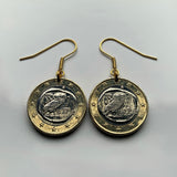 Greece Hellas 1 Euro coin earrings Greek little owl of Athena Parthenon Crete Hellenic Macedonia Sparta Peloponnese Pella Thebes e000711