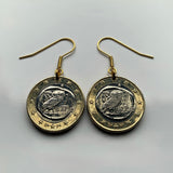 Greece Hellas 1 Euro coin earrings Greek little owl of Athena Parthenon Crete Hellenic Macedonia Sparta Peloponnese Pella Thebes e000711
