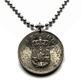 1963 Denmark Danmark 1 Krone coin pendant Danish Royal crown blue lions rigsvåben Copenhagen København Aarhus Odense Aalborg Esbjerg Randers Jutland Øresund Danes Vikings Danskere Scandinavian Nordic Zealand Funen Amager Amalienborg Palace Faroese n000336