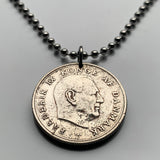 1963 Denmark Danmark 1 Krone coin pendant Danish Royal crown blue lions rigsvåben Copenhagen København Aarhus Odense Aalborg Esbjerg Randers Jutland Øresund Danes Vikings Danskere Scandinavian Nordic Zealand Funen Amager Amalienborg Palace Faroese n000336