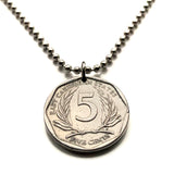 2004 British East Caribbean States 5 Cent coin pendant Antigua Barbuda Dominica Grenada Saint Lucia Saint Vincent the Grenadines Saint Kitts Nevis Anguilla Montserrat Martinique Trinidad Tobago Barbados British Guiana Lesser Antilles Caribbees n003768
