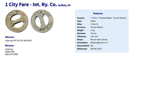 USA United States of America Buffalo New York IRC International Railway Company transit token coin pendant necklace jewelry street railway trolleybus One Fare transportation railroad Niagara Falls Erie County Lewiston Cheektowaga Depew n003325