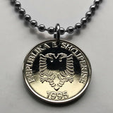 1995 Albania Shqiperi 5 Leke coin pendant black double headed eagle Tirana Durrës Vlorë Elbasan Shkodër Krujë Lushnjë Mangalem Shkumbin Fier Dalmatia Genthios Illyria Shqiptar Gheg Tosk Albanian Berat Osum George Castriot n002245