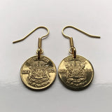 1957 Thailand Siam 10 Satang coin earrings Thai coat of arms Erawan Lan Xang white elephants Bangkok Phuket Airavata Phra Ratcha Lanchakon Pracham Phaen Din Sayam Wat Arun Mueang Samut Prakan Nonthaburi Ayutthaya Udon Thani Phra Khrut Pha e000388