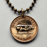 1975 Tonga Seniti coin pendant sow pig boar hog corn cob World Food Day Friendly Islands Nukuʻalofa Tongatapu Neiafu Kolofoʻou Polynesia South Pacific Niuatoputapu Haʻapai Vavaʻu Tuʻi lupulu tauʻolunga Kailao Lapita Kolomotuʻa Austronesia Oceania n001745