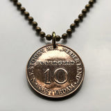 1947-1957 Netherlands 10 Boordgeld ration token pendant necklace Stoomvaart Maatschappij Nederland Dutch ship Amsterdam Holland Utrecht Rotterdam The Hague Eindhoven Groningen Tilburg Leiden n003471