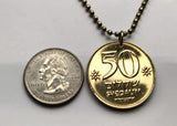 1984 Israel 50 Sheqalim coin pendant Jewish lulav etrog date palm tree Jerusalem Tel Aviv menorah Star of David Haifa Rishon LeZion Palestine Petah Tikva Ashdod Judea Samaria Safed Nazareth Hebrew Yiddish Masada Holon Tanakh Talmud Torah Zion Jew n001563