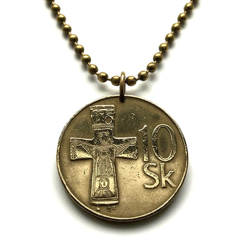 1995 Slovakia 10 Korun coin pendant Great Moravian bronze cross Holy Trinity Velka Maca Nitra Bratislava Danube Prešov Košice Trnava Banská Bystrica Trenčín Záhorie Spiš Karlova Ves Nové Mesto Ružinov Pressburg Czechoslovakia St Martins Rusovce n001115