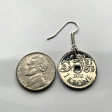 Norway Norge Noreg 1 Krone coin earrings jewelry Norwegian crown Norsk bird Setesdal Oslo Bergen Stavanger Sandnes Bokmal Nynorsk Alesund Nordic Scandinavia Viking Norse Den norske løve Trondheim Valle e000177