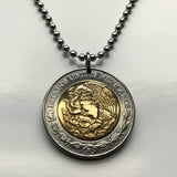 Mexico 5 Pesos coin pendant Mexican eagle aguila Mexicana Ecatepec Juárez Culiacán Jalisco Cuernavaca Oaxaca Tijuana Veracruz Toluca Chiapas Pachuca Guadalajara Morelia Hidalgo Yucatán Monterrey Puebla Cancún León Aztecas Acapulco Durango Zócalo n000397