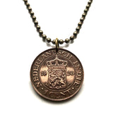 1920 Netherlands East Indies Indonesia 1 Cent coin pendant Dutch lion Jakarta Surabaya Bandung Medan Bekasi Palembang Tangerang Sundaland Java Prambanan Borobudur Toraja Bali Sunda Islands Bhinneka Tunggal Minangkabau people Suku Minang Surabaya n003284