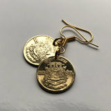 1957 Thailand Siam 10 Satang coin earrings Thai coat of arms Erawan Lan Xang white elephants Bangkok Phuket Airavata Phra Ratcha Lanchakon Pracham Phaen Din Sayam Wat Arun Mueang Samut Prakan Nonthaburi Ayutthaya Udon Thani Phra Khrut Pha e000388