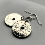 Norway Norge Noreg 1 Krone coin earrings jewelry Norwegian crown Norsk bird Setesdal Oslo Bergen Stavanger Sandnes Bokmal Nynorsk Alesund Nordic Scandinavia Viking Norse Den norske løve Trondheim Valle e000177