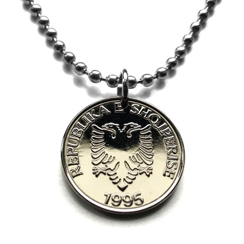 1995 Albania Shqiperi 5 Leke moneda colgante águila bicéfala negra Tirana Durrës Vlorë Elbasan Shkodër Krujë Lushnjë Mangalem Shkumbin Fier Dalmacia Genthios Illyria Shqiptar Gheg Tosk Albanese Berat Osum George Castriot n002245