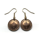 England United Kingdom Great Britain 1/2 New Penny coin earrings jewelry Henry VII English crown House of Tudor London Manchester Birmingham Leeds Sheffield Yorkshire Liverpool Southampton Nottingham Newcastle Coventry Bristol Leicester e000379