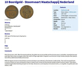 1947-1957 Netherlands 10 Boordgeld ration token pendant necklace Stoomvaart Maatschappij Nederland Dutch ship Amsterdam Holland Utrecht Rotterdam The Hague Eindhoven Groningen Tilburg Leiden n003471