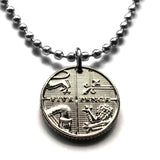 2014 United Kingdom Great Britain 5 Pence coin pendant necklace jewelry Royal Shield England English lions Wales Welsh Scotland Scottish lion Union Jack Glasgow Northern Ireland Irish harp London Cardiff Edinburgh Belfast n002224