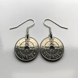 Norway Norge Noreg 1 Krone coin earrings jewelry Norwegian crown Norsk bird Setesdal Oslo Bergen Stavanger Sandnes Bokmal Nynorsk Alesund Nordic Scandinavia Viking Norse Den norske løve Trondheim Valle e000177