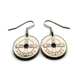 Norway Norge Noreg 1 Krone coin earrings jewelry Norwegian crown Norsk bird Setesdal Oslo Bergen Stavanger Sandnes Bokmal Nynorsk Alesund Nordic Scandinavia Viking Norse Den norske løve Trondheim Valle e000177