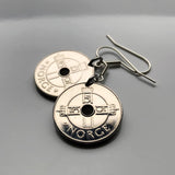 Norway Norge Noreg 1 Krone coin earrings jewelry Norwegian crown Norsk bird Setesdal Oslo Bergen Stavanger Sandnes Bokmal Nynorsk Alesund Nordic Scandinavia Viking Norse Den norske løve Trondheim Valle e000177