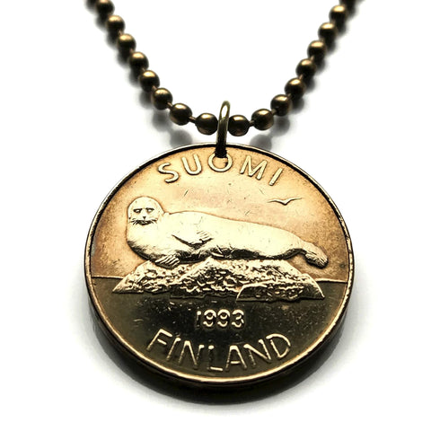 1993 Finnland Suomi 5 Markkaa Münzanhänger Ringelrobbe des Saimaa-Sees Helsinki Espoo Linnansaari und Kolovesi-Nationalpark Finnen Wikinger Bottnischer Meerbusen Meankieli Torne-Tal Fluss Kven Ostsee Balto-Finnisch Karelisch Savonien Nordisch n000414