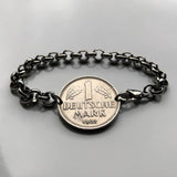 1954 Germany Deutschland 1 Mark coin rolo link bracelet black German eagle Berlin Hamburg Munich Cologne Frankfurt Stuttgart Düsseldorf Bavaria Dortmund Leipzig Bremen Dresden Rothenburg Heidelberg Hannover Saxony Essen Bonn Nuremberg Brandenburg b000113