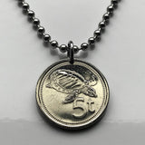 Papua New Guinea 5 Toea coin pendant Pig nosed sea turtle Raggiana bird of paradise Port Moresby Madang Kokopo Austronesia Oceania Lae Arawa Mount Hagen Popondetta Pom Hiri Motu language Austronesian Morobe Province Bougainville n001318