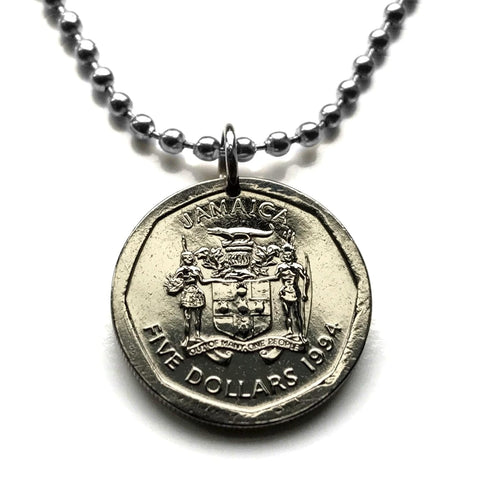 2018 Jamaica 5 Dollars coin pendant crocodile alligator pineapples Kingston Portmore Spanish Town Montego Bay May Pen Mandeville Old Harbour Savanna-la-Mar Ocho Ríos Jamdung Patois Ackee dub ska Caribbean Marcus Garvey Rastafari Bob Marley Reggae n002200