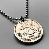 Finland Suomi 1 Markka coin pendant necklace jewelry Finnish lion Helsinki Finns Finnic Espoo Tampere Vantaa Oulu Turku Jyväskylä Nordic Baltic Lahti Ostrobothnia Porvoo Rovaniemi Uusimaa Kuopio Savonlinna Mikkeli Lappeenranta Bothnia n000367