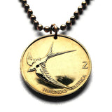 Slovenia Slovenija 2 Tolarja coin pendant Barn Swallow bird Ljubljana Velenje Novo Mesto Bled Postojna Ptuj Cave Planica ulian Alps Piran Maribor Celje Kranj Koper Drava Savinja Littoral Karst Plateau Logar Counts of Celje Triglav Yugoslavia n000653
