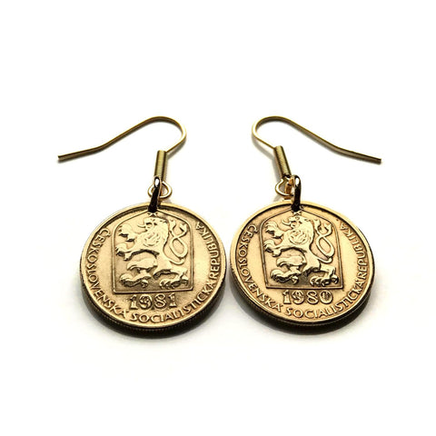 Czechoslovakia 20 Haleru coin earrings socialist republic Czech lion Slovakia Prague Cesky Krumlov Bratislava Bohemia Moravia Charles Bridge Brno Cesky Krumlov Kutná Hora Ostrava Plzeň Slovakia e000325