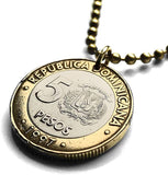 1997 Dominican Republic 5 Pesos coin pendant necklace jewelry Santo Domingo El Cibao Pico Duarte Cap Cana Saona Baní Moca caribbean beach n001438