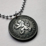 1942 Czechoslovakia Bohemia & Moravia 1 Koruna coin pendant World War 2 Nazi German occupation Czechia lion Prague Slovakia Bratislava Charles Bridge Brno Cesky Krumlov Kutna Hora Liberec Silesia n000990