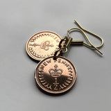 England United Kingdom Great Britain 1/2 New Penny coin earrings jewelry Henry VII English crown House of Tudor London Manchester Birmingham Leeds Sheffield Yorkshire Liverpool Southampton Nottingham Newcastle Coventry Bristol Leicester e000379