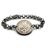 1962 Germany Deutschland 1 Mark coin rolo link bracelet black German eagle Berlin Hamburg Munich Cologne Frankfurt Stuttgart Düsseldorf Bavaria Dortmund Leipzig Bremen Dresden Rothenburg Heidelberg Hannover Saxony Essen Bonn Nuremberg Brandenburg b000113