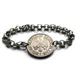 1973 Germany Deutschland 1 Mark coin rolo link bracelet black German eagle Berlin Hamburg Munich Cologne Frankfurt Stuttgart Düsseldorf Bavaria Dortmund Leipzig Bremen Dresden Rothenburg Heidelberg Hannover Saxony Essen Bonn Nuremberg Brandenburg b000113
