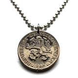 1922 Czechoslovakia 1 Koruna coin pendant Czech lion Slovak shield double cross Prague Bratislava Bohemia Moravia Charles Bridge Czech Silesia Praha Karlovy Vary Bojnice Cesky Krumlov Brno Plzen Kutna Hora n000180