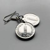 1962 France 5 Centimes French coin dangle & drop earrings ear of wheat sprig Paris Marseille Lyon Lille Nantes Nice Rennes Reims Avignon Saint-Étienne Havre e000003