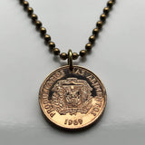 1969 Dominican Republic 1 Centavo coin pendant necklace jewelry Santo Domingo Santiago Quisqueya Cibao La Vega Ciudad Colonial San Pedro de Macorís La Romana Higüey Moca n003582