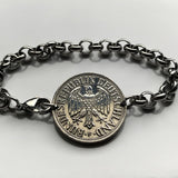 1962 Germany Deutschland 1 Mark coin rolo link bracelet black German eagle Berlin Hamburg Munich Cologne Frankfurt Stuttgart Düsseldorf Bavaria Dortmund Leipzig Bremen Dresden Rothenburg Heidelberg Hannover Saxony Essen Bonn Nuremberg Brandenburg b000113