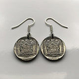 South Africa 1 Rand coin earrings jewelry springbok antelope gazelle Cape Town Johannesburg Durban Pretoria Port Elizabeth Tswana Xhosa Bloemfontein Afrikaans Bantu isiZulu Northern Sotho e000432