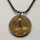 Austria Österreich 1 Schilling coin pendant necklace jewelry Edelweiss flower Vienna Alpine plant daisy sunflower Salzburg Graz Linz Innsbruck Klagenfurt Villach Tyrol Styria Carinthia Sankt Pölten Wels n000443
