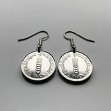 1962 France 5 Centimes French coin dangle & drop earrings ear of wheat sprig Paris Marseille Lyon Lille Nantes Nice Rennes Reims Avignon Saint-Étienne Havre e000003