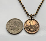 1913 Denmark Danmark Danish 1 Ore coin pendant initial C X Copenhagen Aarhus Odense Aalborg Scandinavian Esbjerg Danes Danskere Randers Kolding Zealand Funen Faroese Jutland Vendsyssel Thy n001212