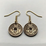 Denmark Danmark Danskere 1 Ore coin hook earrings fashion jewelry Danish crown initial C X Copenhagen Aarhus Odense Aalborg Danes Nordic Scandinavia Zealand Funen Viking Faroese Amalienborg Palace Norse king queen dangle and drop e000058