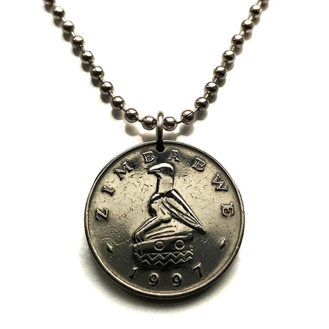 1997 Great Zimbabwe Rhodesia 20 Cents coin pendant African stone carved bird sculpture Birchenough Bridge Save River Manicaland Harare Salisbury Bulawayo Chitungwiza Mutare Epworth Shona Ndebele Bantu Lemba Gweru Kwekwe Kadoma Chewa n002272