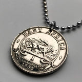 1950 British East Africa 1 Shilling coin pendant African lion Kenya Tanzania Tanganyika Uganda Zanzibar African Great Lakes Bantu Swahili Nairobi Kampala Dodoma Mombasa Dar es Salaam Nansana Kisumu Nakuru Eldoret Lake Victoria Great Rift Valley n000767