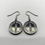 1962 France 5 Centimes French coin dangle & drop earrings ear of wheat sprig Paris Marseille Lyon Lille Nantes Nice Rennes Reims Avignon Saint-Étienne Havre e000003